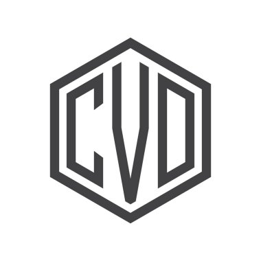 üç harfli baş harfleri altıgen logo siyah