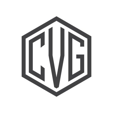 üç harfli baş harfleri altıgen logo siyah