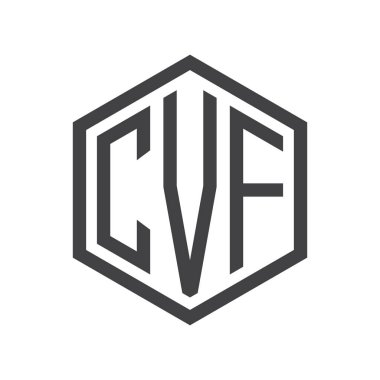 üç harfli baş harfleri altıgen logo siyah