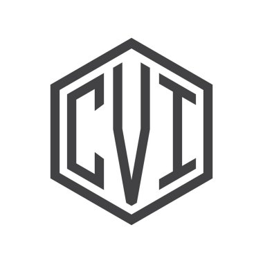 üç harfli baş harfleri altıgen logo siyah