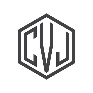 üç harfli baş harfleri altıgen logo siyah