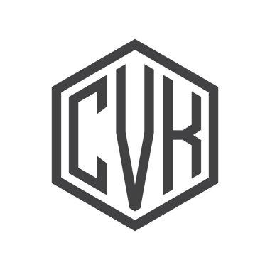 üç harfli baş harfleri altıgen logo siyah