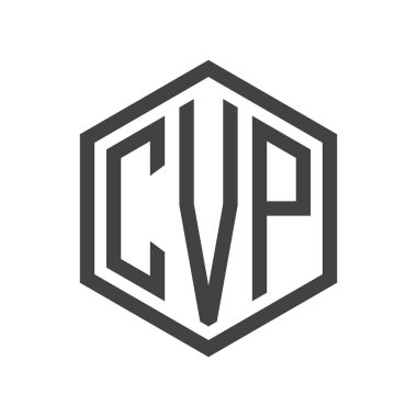 üç harfli baş harfleri altıgen logo siyah