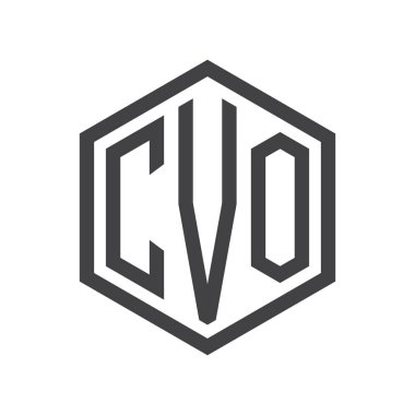 üç harfli baş harfleri altıgen logo siyah