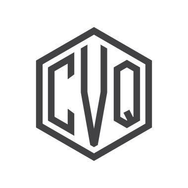 üç harfli baş harfleri altıgen logo siyah