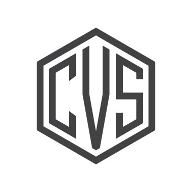 üç harfli baş harfleri altıgen logo siyah