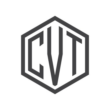 üç harfli baş harfleri altıgen logo siyah