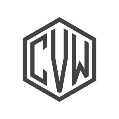 üç harfli baş harfleri altıgen logo siyah