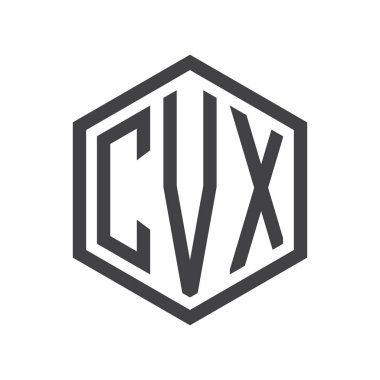 üç harfli baş harfleri altıgen logo siyah