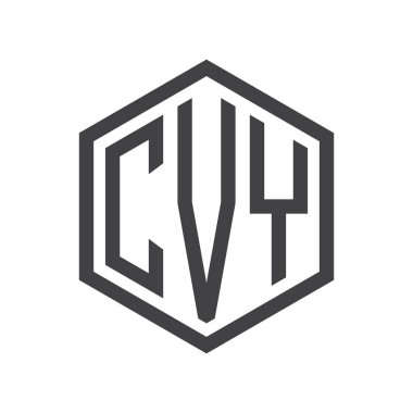 üç harfli baş harfleri altıgen logo siyah