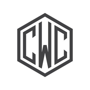 üç harfli baş harfleri altıgen logo siyah