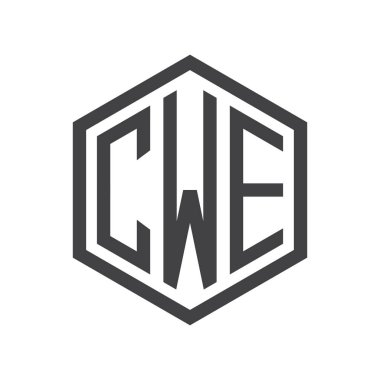 üç harfli baş harfleri altıgen logo siyah