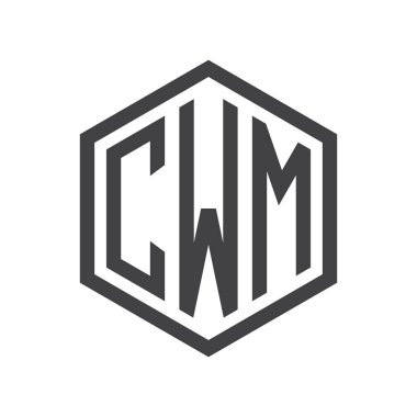 üç harfli baş harfleri altıgen logo siyah