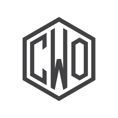 üç harfli baş harfleri altıgen logo siyah