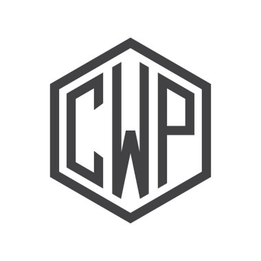 üç harfli baş harfleri altıgen logo siyah