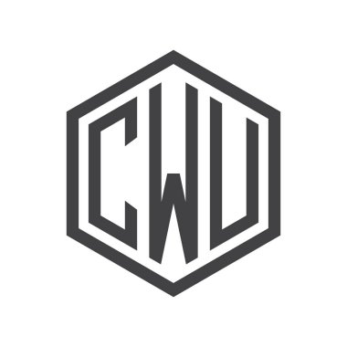 üç harfli baş harfleri altıgen logo siyah