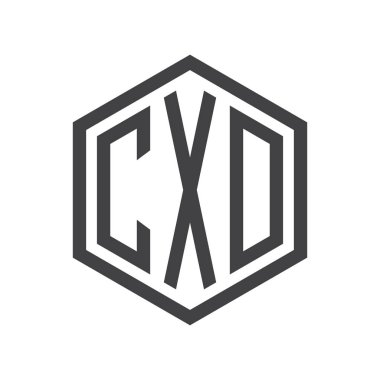 üç harfli baş harfleri altıgen logo siyah