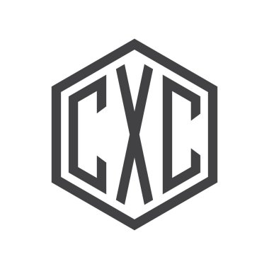 üç harfli baş harfleri altıgen logo siyah