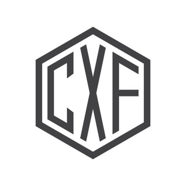 üç harfli baş harfleri altıgen logo siyah