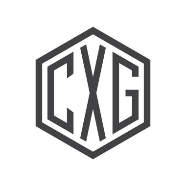 üç harfli baş harfleri altıgen logo siyah