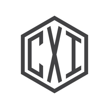 üç harfli baş harfleri altıgen logo siyah