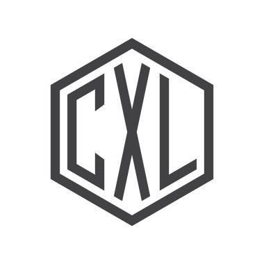 üç harfli baş harfleri altıgen logo siyah