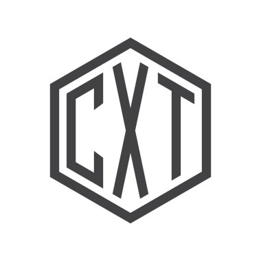 üç harfli baş harfleri altıgen logo siyah