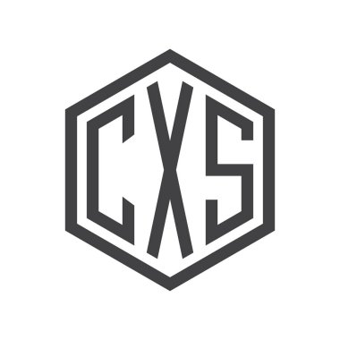 üç harfli baş harfleri altıgen logo siyah