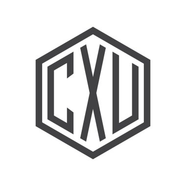 üç harfli baş harfleri altıgen logo siyah