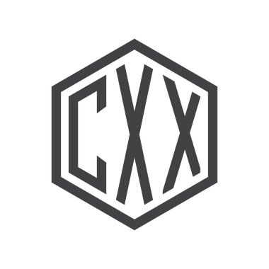 üç harfli baş harfleri altıgen logo siyah