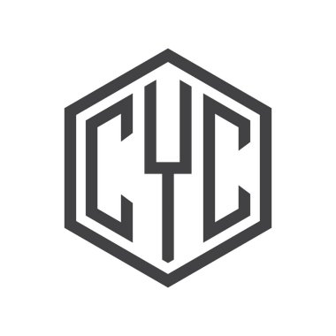 üç harfli baş harfleri altıgen logo siyah