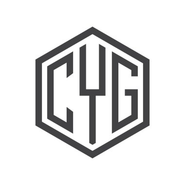 üç harfli baş harfleri altıgen logo siyah