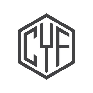 üç harfli baş harfleri altıgen logo siyah