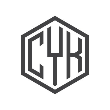 üç harfli baş harfleri altıgen logo siyah