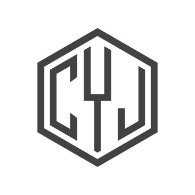 üç harfli baş harfleri altıgen logo siyah