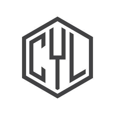 üç harfli baş harfleri altıgen logo siyah