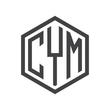 üç harfli baş harfleri altıgen logo siyah