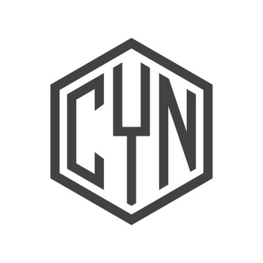 üç harfli baş harfleri altıgen logo siyah