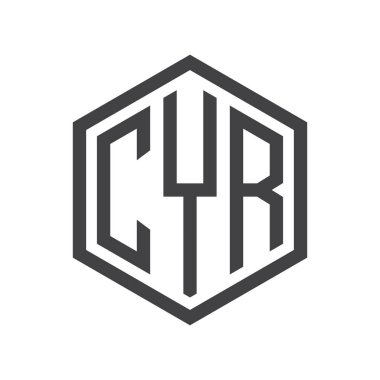 üç harfli baş harfleri altıgen logo siyah