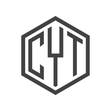 üç harfli baş harfleri altıgen logo siyah