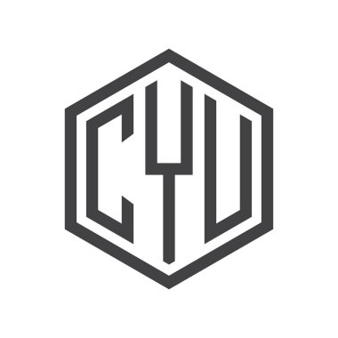 üç harfli baş harfleri altıgen logo siyah