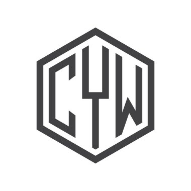 üç harfli baş harfleri altıgen logo siyah