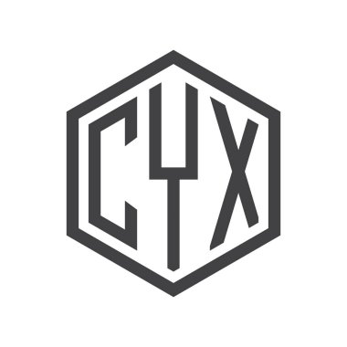 üç harfli baş harfleri altıgen logo siyah