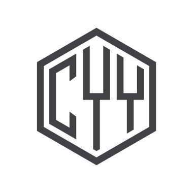 üç harfli baş harfleri altıgen logo siyah