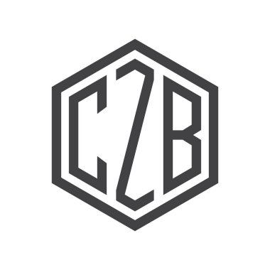 üç harfli baş harfleri altıgen logo siyah