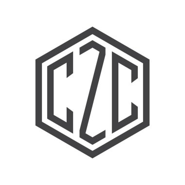 üç harfli baş harfleri altıgen logo siyah