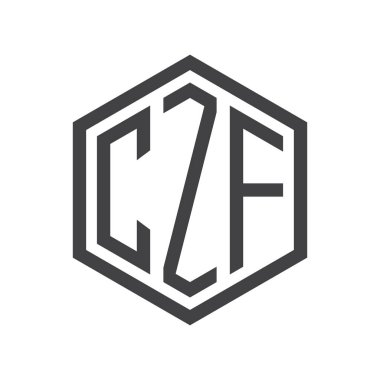 üç harfli baş harfleri altıgen logo siyah