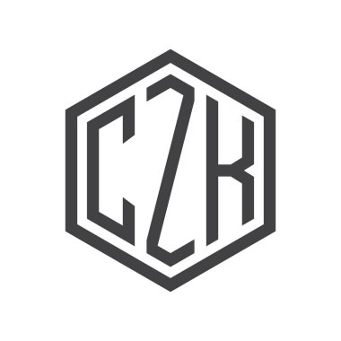 üç harfli baş harfleri altıgen logo siyah