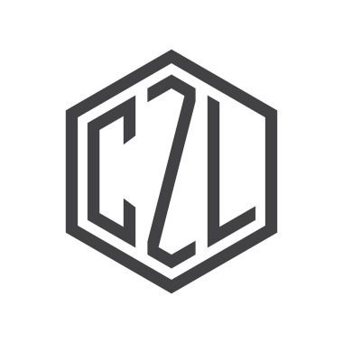 üç harfli baş harfleri altıgen logo siyah