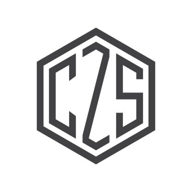 üç harfli baş harfleri altıgen logo siyah